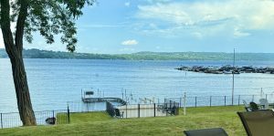 View of Lake from Back Deck w/Fenced yard